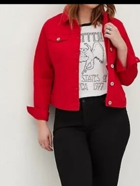 🆕♥️ 3X RED DENIM TRUCKERS JEAN JACKET♥️